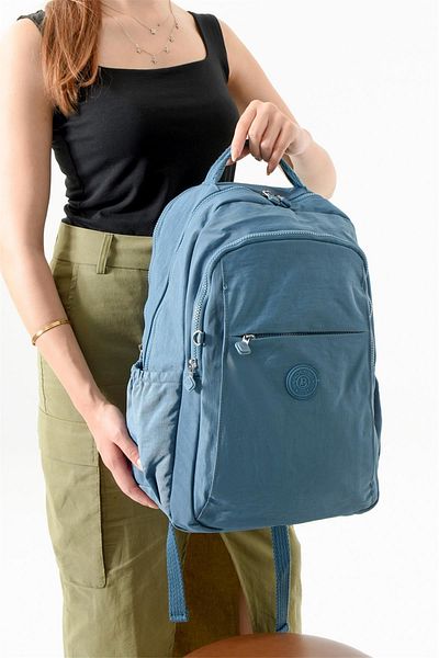 Bagacar Bolsas 1092 Waterproof Imported Crinkle Fabric School and Daily Backpack with Laptop Compartment Blue
