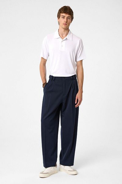 Antioch Navy Blue High Waist Relax Fit Pleated Men's Trousers