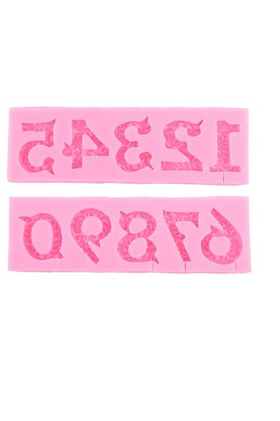 OEM Cake mold, total length 17.5 x 5.5 cm, silicone, numbers, pink