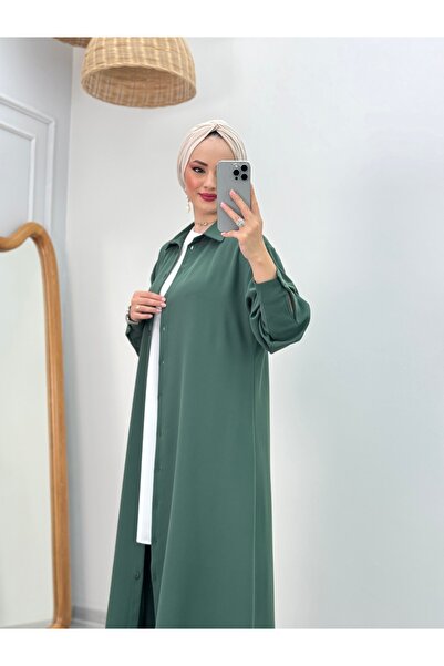 Butik Kardelen Camelya Sandy Crepe Fabric Tunic Long Buttoned Triple Suit