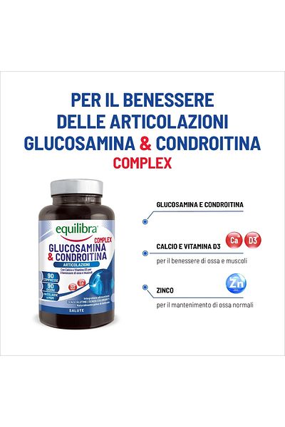 Equilibra Glucosamine and Chondroitin with MSM, Calcium, Zinc and D3 - For Bones and Joints, 90 tablets
