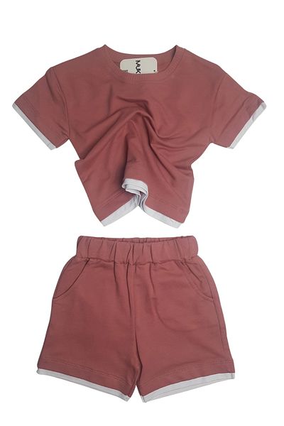 MK Mukko Kids Girls/Boys' Seasonal Two Thread Outdoor Tile Basic Shorts T-Shirt Bottom Top Set