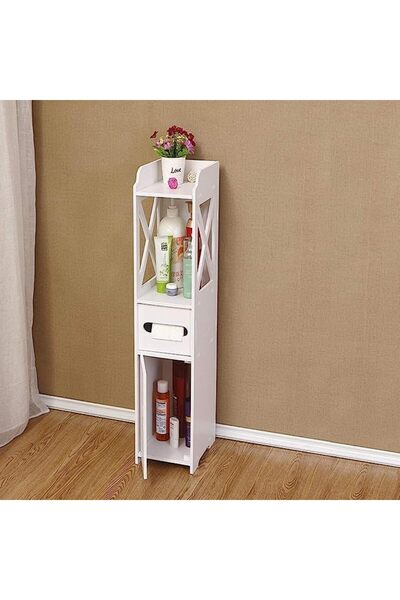 genric خزانة حمام زاوية OneDcor بأبواب وأرفف | خزانة أرضية رفيعة قائمة بذاتها لمنتجع صحي صغير