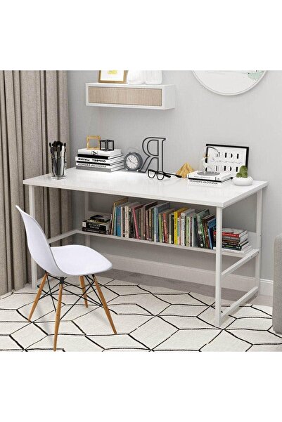 AGD Modern Computer Desk with Bookshelf by AGD, White, 120×55×73 cm