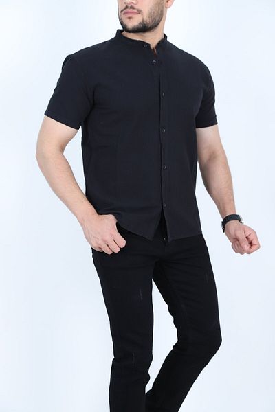 Dechers Ανδρικό καλοκαιρινό γιακά δικαστή με κοντό μανίκι με κουμπί Άνετο πουκάμισο 100% βαμβάκι E212