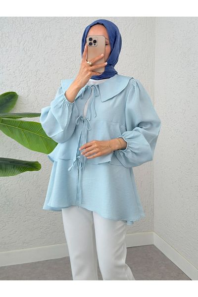 Modamorfo Baby Collar Front Lace Skirt Layered Kimono - Baby Blue