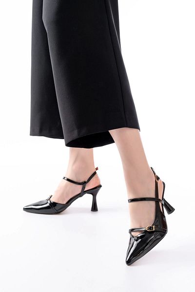 TB Terzi Bey K-6722 Black Patent Leather Buckle Detailed Pointed Toe Women's Shoes