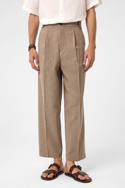 Antioch Brown High Waist Pleated Relax Fit Men's Trousers
