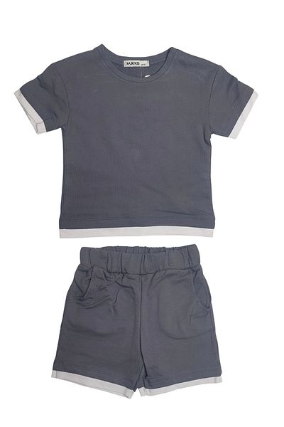 MK Mukko Kids Girls/Boys Seasonal Two Thread Anthracite Basic Shorts T-Shirt Bottom Top Set