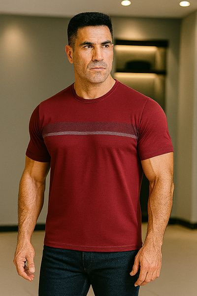 Maccali Men's Patterned Short Sleeve Large Size Loose Red T-Shirt