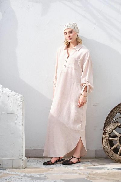 Cardella Efil Efil Oversize Cotton Linen Summer Shirt Dress Beige Single Size