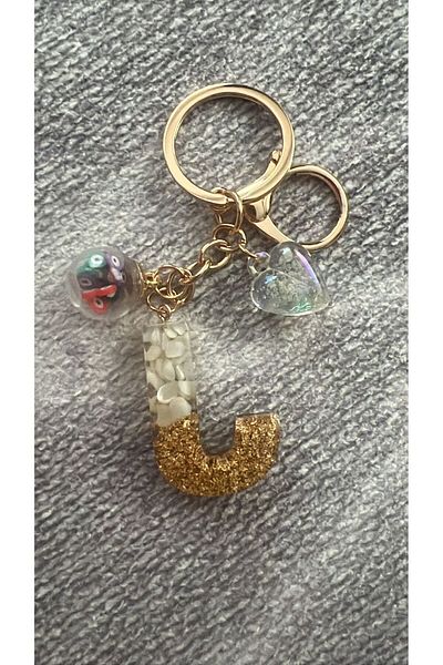 demirosa Natural Citrine Money Stone Keychain or Bag Accessory with Letter J