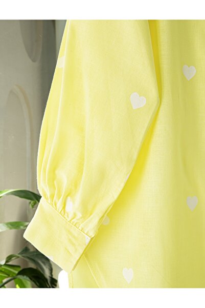 Modamorfo Heart Detailed Buttoned Long Back Silk Cotton Shirt -Yellow