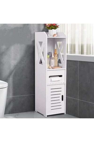 genric خزانة حمام زاوية OneDcor بأبواب وأرفف | خزانة أرضية رفيعة قائمة بذاتها لمنتجع صحي صغير