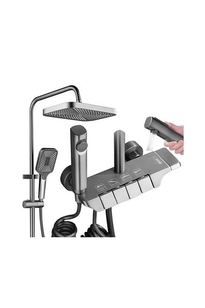 Razo Razo Premium Shower Column Set, Piano Controls, 4 Spray Modes, 360° Rotation, Gray