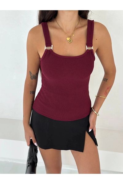 alluria Ottoman Buckle Strap Blouse Burgundy S4194