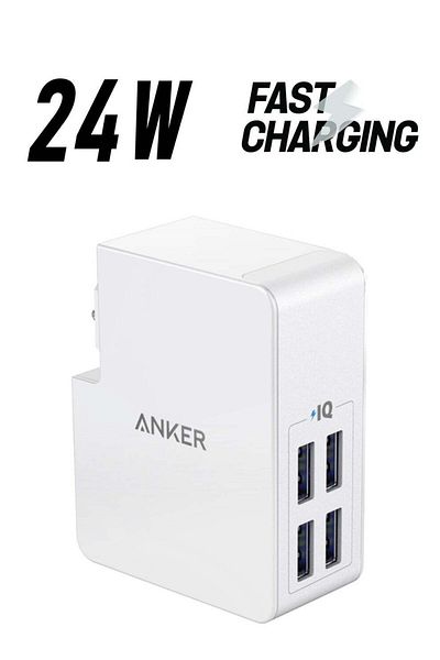 Anker USB Plug Charger 5.4A/27W 4-Port USB Charger, PowerPort 4 Lite