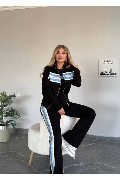 bonibon butikk Women's Quality Luxury Clothing Stand Collar Zippered Bottom Casual Cut Waist Elastic 2 Thread 3 Piece Suit