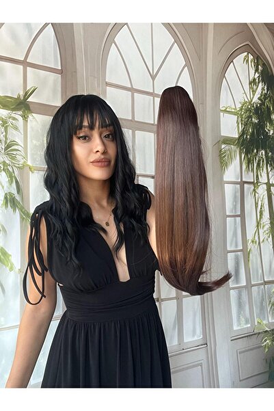 Suzan Peruk Gerçek saç dokusunda At kuyruğu Postiş Mandallı Tokalı Saç eklentisi
