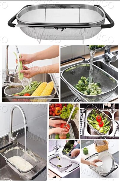 Munico Lavabo Üstü Paslanmaz Çelik Ayarlanabilir Süzgeç Süzgeçleri Katlanabil...