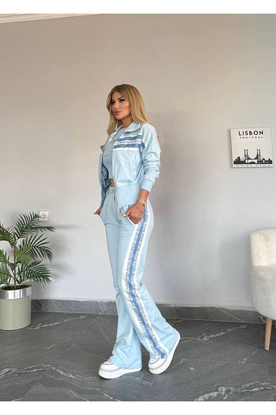 bonibon butikk Women's Quality Luxury Clothing Stand Collar Zippered Bottom Casual Cut Waist Elastic 2 Thread 3 Piece Suit