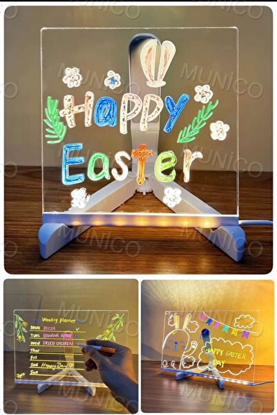 Munico Aydınlık LED Mektup Mesaj Panosu Şeffaf Masaüstü Not Memo Lamba Yazma Not Panosu Çocuk Oyuncağı Neon