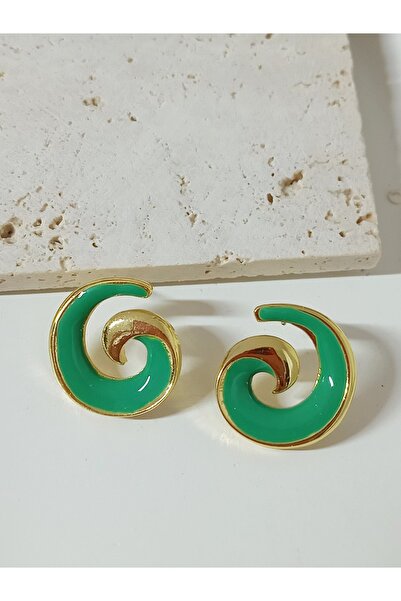 mos&more Green Gold Spiral Women's Earrings