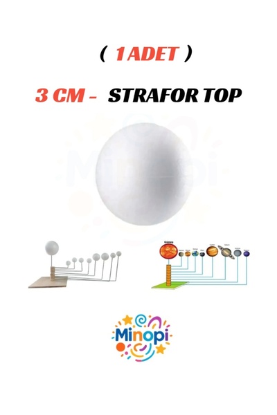 Minopi 1 Adet - 3 cm Strafor Top Köpük Top Beyaz Küre Güneş Sistemi Ödevi Hob...