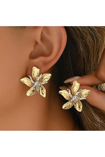 Yıldız Accessory Summer Wind Elegant Summer Modern Gold Silver Detailed Flower Steel Earrings