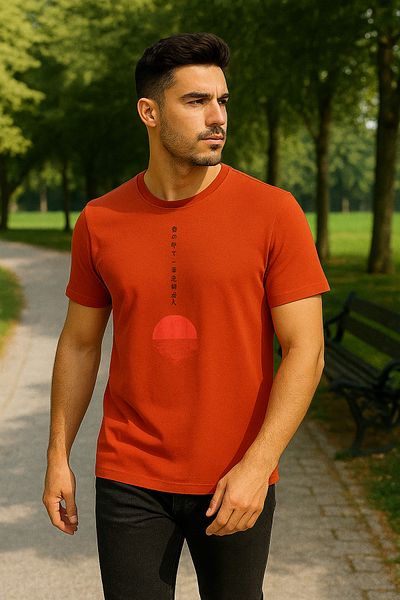 Maccali Men's Short Sleeve Lettering Print Crew Neck Tile T-Shirt