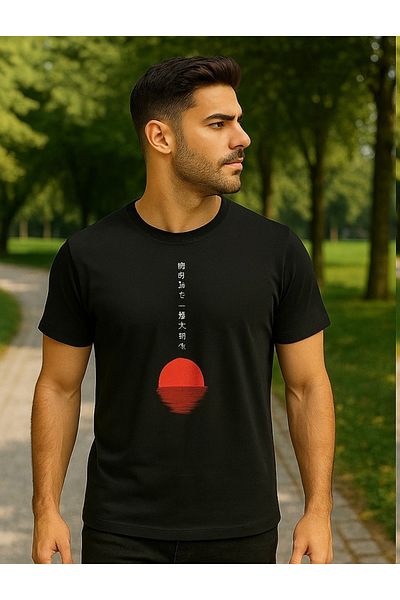 Maccali Men's Short Sleeve Text Print Crew Neck Black T-Shirt