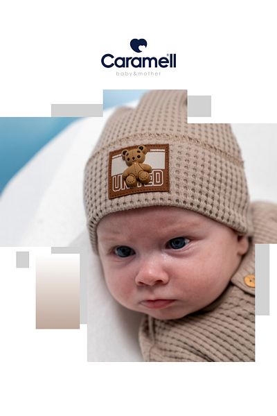 Caramell Baby Hat 100% Cotton Plush Teddy Bear Detailed Waffle Fabric (1 - 12 Months)