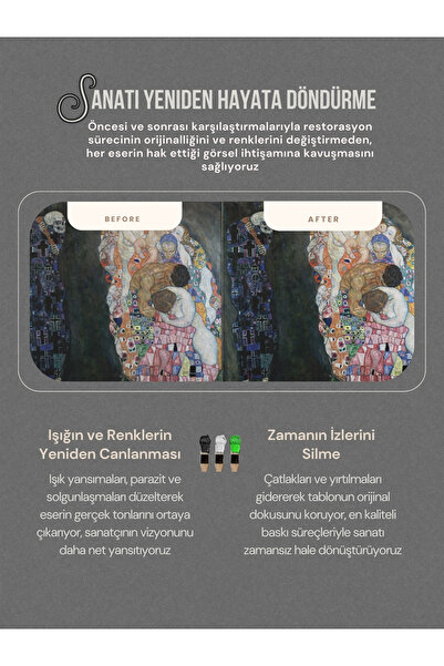 ART OF LEGACY Gustav Klimt (ÖLÜM VE YAŞAM 1910-1915) Çerçeveli Klasik Vintage Duvar Tablo