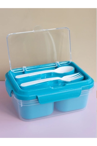 VİALEX Cute 2 Compartment Lunch Box Food Storage Container - Blue