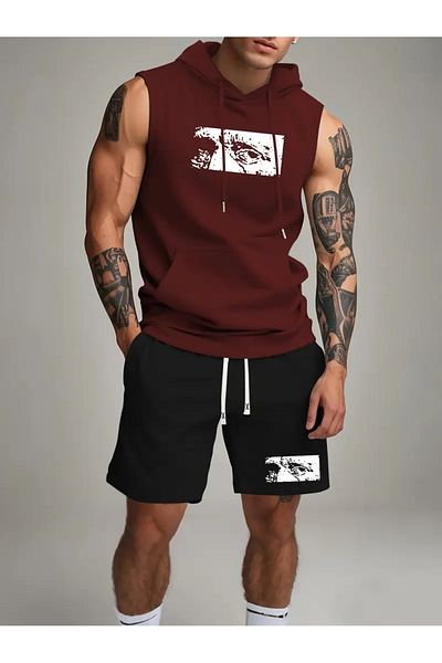 bellanova Athletic Vest and Shorts Set, Lace-Up Printed Tank Top with Hood,