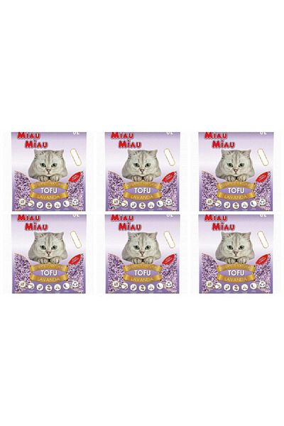 MIAU MIAU Pachet 6 x Nisip pentru pisici MIAU MIAU Tofu LAVANDA 6L