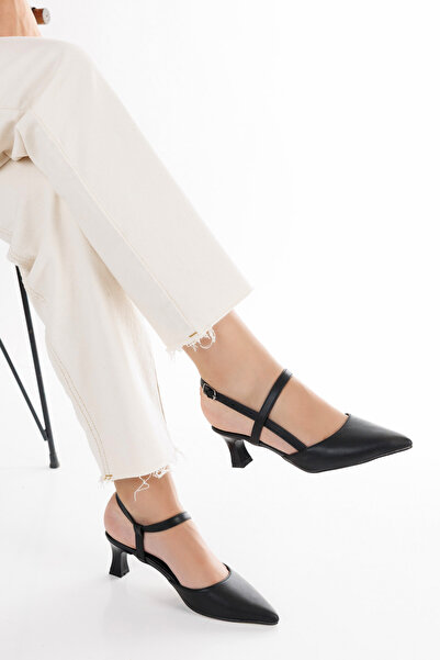 Zlato Women's Black New Season Cross Model Heeled Shoes Daily and Special Occ...