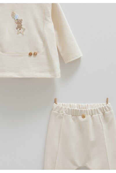 Caramell Baby Set Teddy Bear Sweatshirt and Trousers (3-18 Months) Interlock Fabric