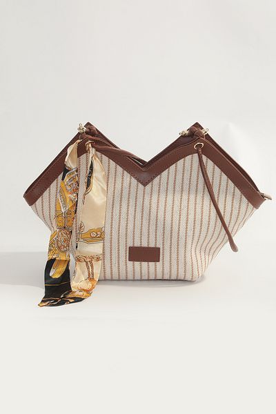 By-Kuss Coffee Marine Stripe Patterned Scarf Shoulder Bag