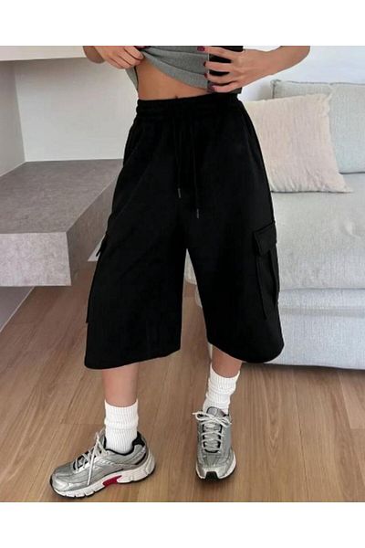EDVESS Y2K Unisex Cargo Pocket Σορτς Βερμούδες Μαύρο