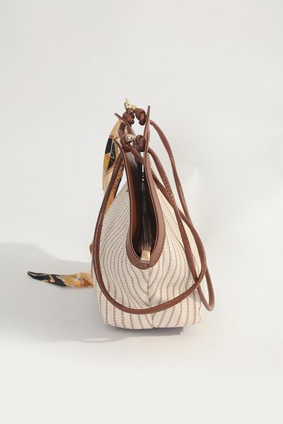 By-Kuss Coffee Marine Stripe Patterned Scarf Shoulder Bag