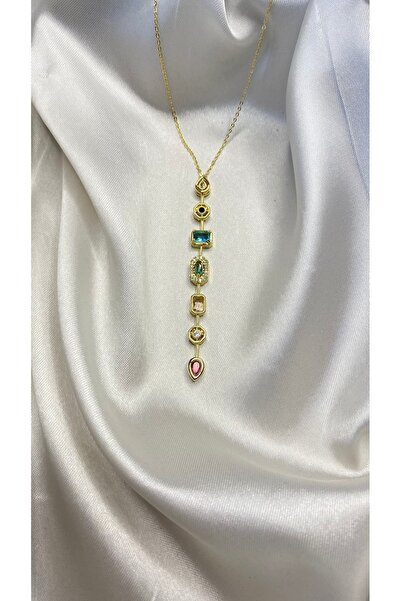 GLOWVİA AKSESUAR قلادة نسائية من الذهب على شكل قطرة Y مصنوعة من حجر الزركون ا...