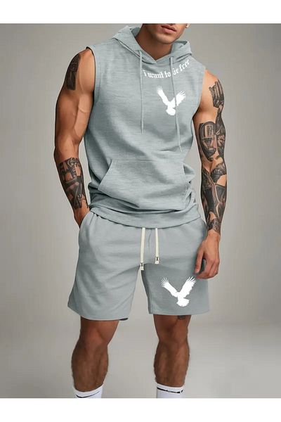 bellanova Athletic Vest and Shorts Set, Lace-Up Printed Tank Top with Hood,