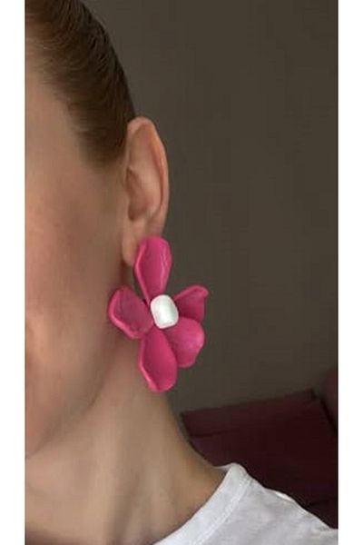 mos&more Brand Earrings, Pink Flower Big Women's Earrings