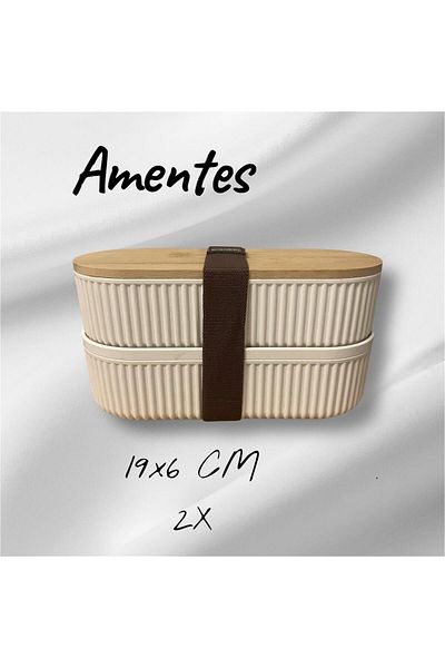 Amentes 2-Piece Wooden Lid Lunch Box Size in the Image