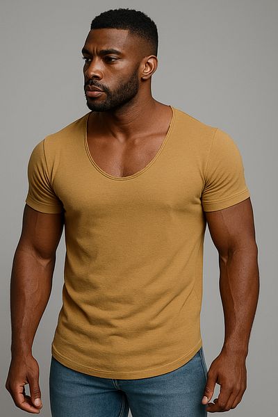 BYBÜLENT Premium Quality Men's Wide Collar Full Lycra Bottom Oval Slim Cut T-Shirt