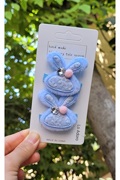 LO ADORO 2li Zirkon Taşlı Peluş Tavşan Kulak Kız Çocuk Toka Özel Seri Tokalar Yeni sezon Saç Aksesuar 2adet