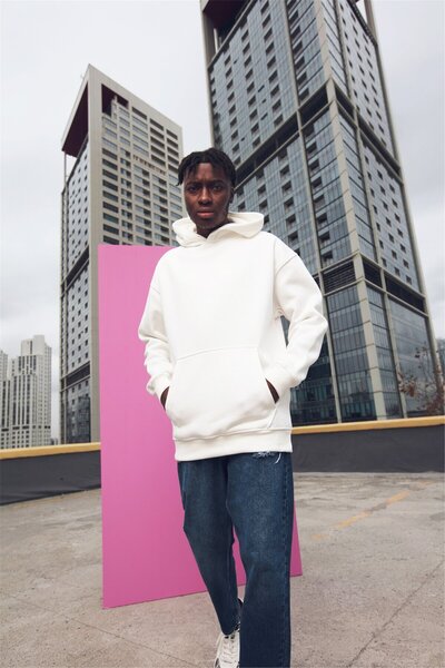 Tarzsokak Unisex Oversize Basic Φούτερ Hoodie White