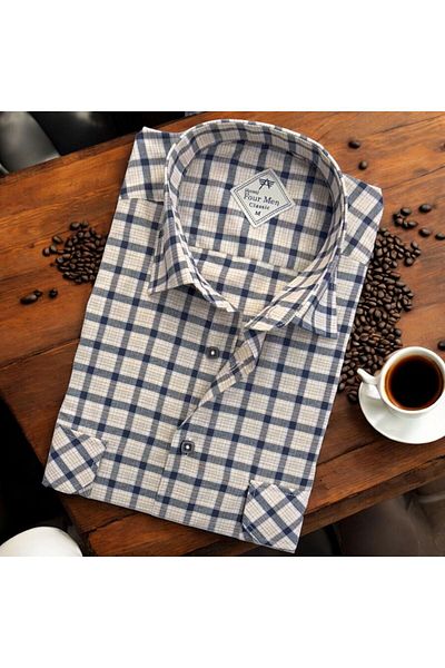 GÖMLEK GALERİSİ Men's Classic Relaxed Fit Plaid Double Pocket Long Sleeve Shirt