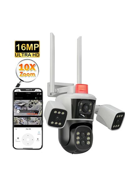 CLC SmartGear Triple Surveillance Camera 8K 16MP, 10X Zoom, Auto-Tracking, Night Vision, WiFi, Audio, IP66